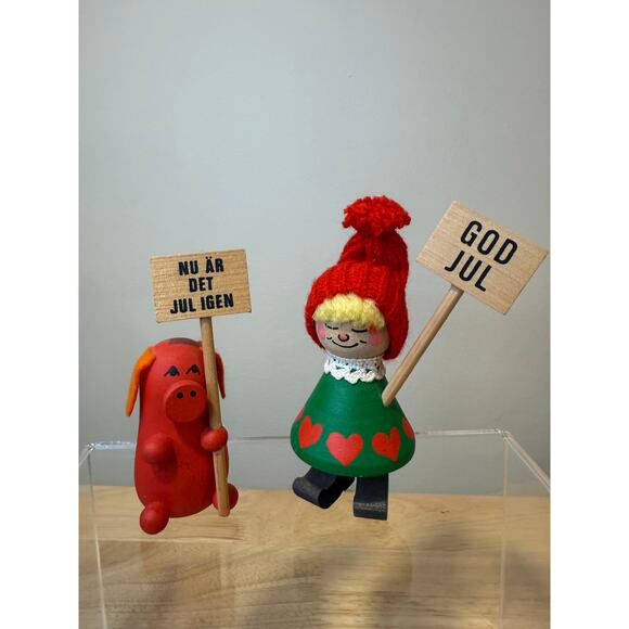 Pair of Ljungstroms Of Sweden Tomte Wooden Figures Christmas Holiday God Jul JL - Picture 1 of 12